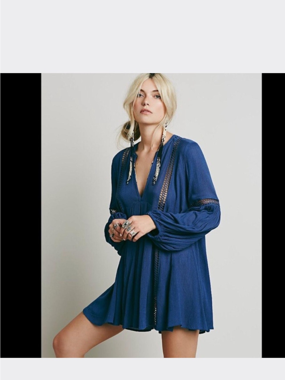 Free People Black Mini Dress with crochet details and V-neckline XS